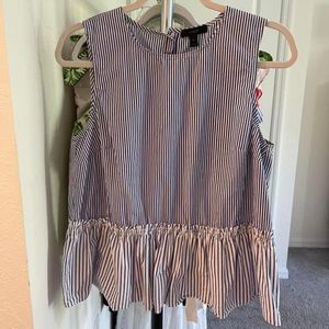 J Crew blue white striped peplum top. Size petite large.